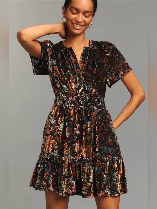 Anthropologie Dresses & Skirts - Anthropologie Somerset Velvet Floral Mini Dress